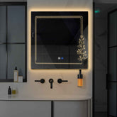 LED Spiegel Quadratisch | Touch-Schalter | Anti-Beschlag-Funktion | Warmweißes Licht - Reyze Seria Good Vibes Model 3